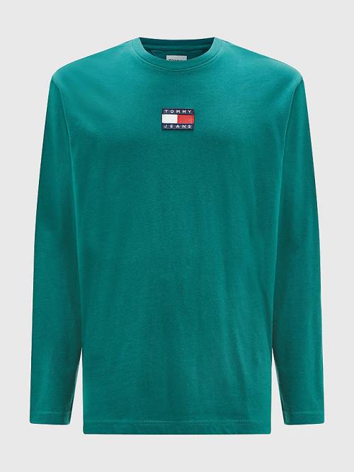 Tommy Hilfiger Tommy Badge Long Sleeve Moški Majice Zelena | TH947PIB