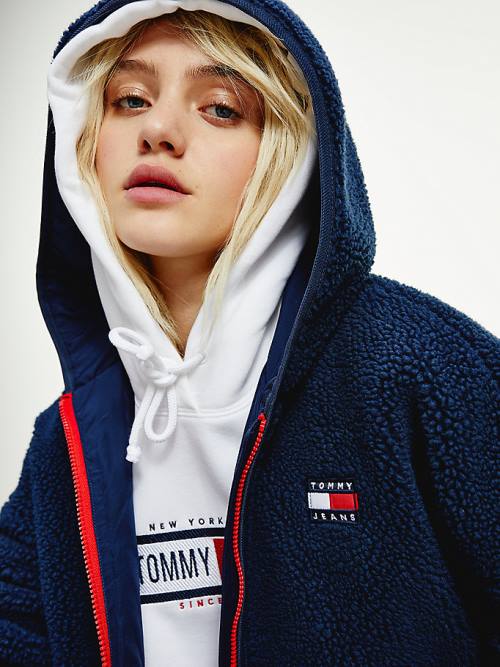 Tommy Hilfiger Tommy Badge Sherpa Hooded Ženske Jakne Modra | TH318NRO