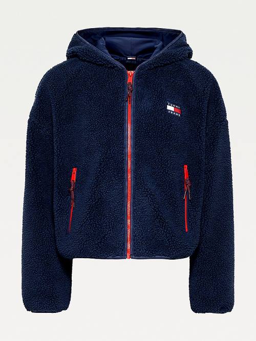 Tommy Hilfiger Tommy Badge Sherpa Hooded Ženske Jakne Modra | TH318NRO