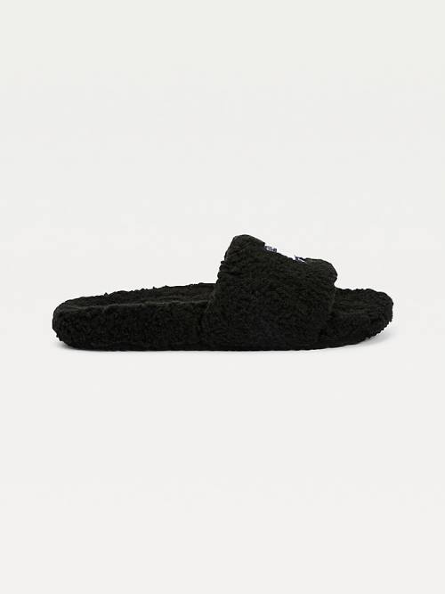 Tommy Hilfiger Tommy Badge Sherpa Slides Ženske Sandali Črna | TH479FCW