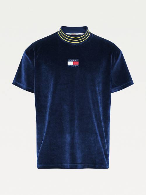 Tommy Hilfiger Tommy Badge Velour Relaxed Fit Moški Majice Modra | TH609RXV