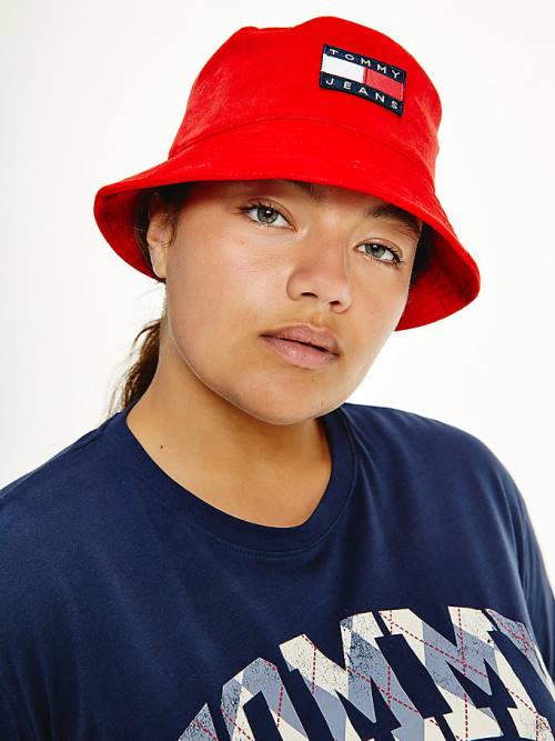 Tommy Hilfiger Tommy Badge Velvet Bucket Ženske Kapa Rdeča | TH389FDK