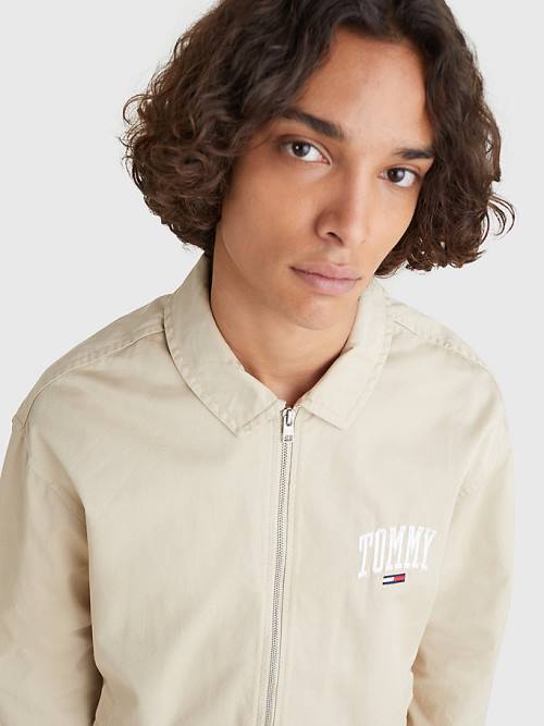 Tommy Hilfiger Tommy Embroidery Organic Cotton Zip-Thru Moški Jakne Bež | TH089BRU