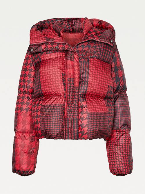 Tommy Hilfiger Tommy Icons Houndstooth Relaxed Puffer Ženske Jakne Rdeča | TH604ZGT