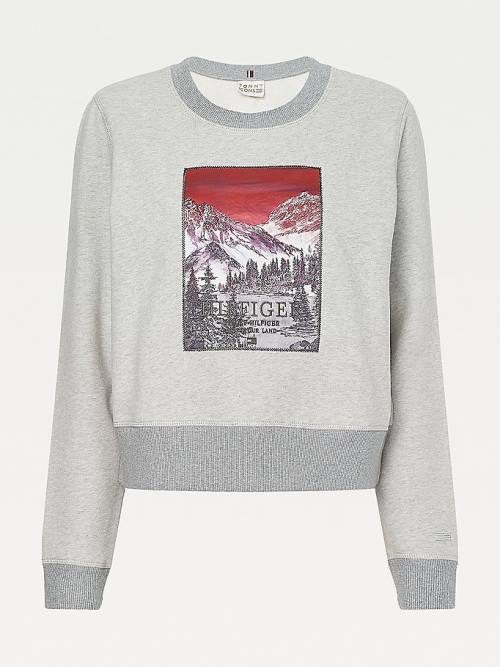 Tommy Hilfiger Tommy Icons Landscape Logo Ženske Pulover Siva | TH457GEP