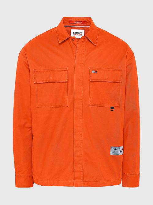 Tommy Hilfiger Tommy Jeans Tech Organic Cotton Twill Overshirt Moški Srajce Rdeča | TH152TNM