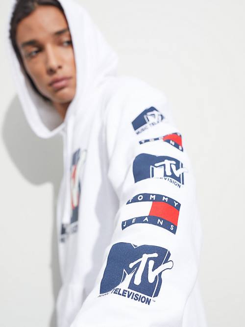 Tommy Hilfiger Tommy Jeans X MTV Moški Pulover s kapuco Bela | TH347FBL