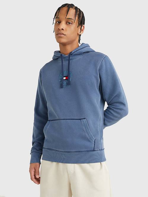 Tommy Hilfiger Tonal Circle Logo Fleece Moški Pulover s kapuco Modra | TH860FJN