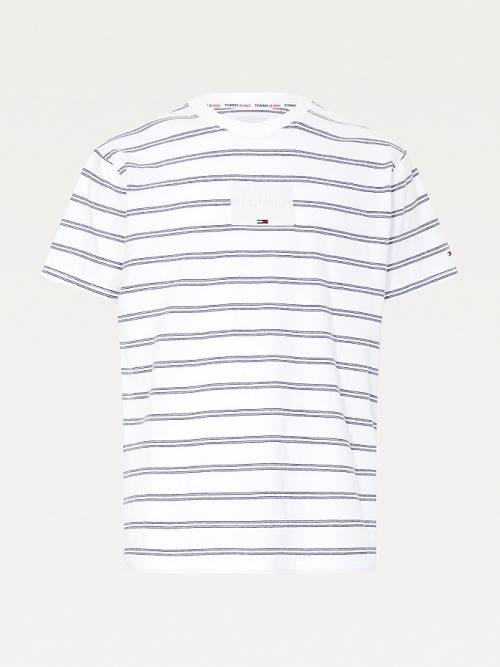 Tommy Hilfiger Tonal Logo Stripe Moški Majice Bela | TH627TSZ