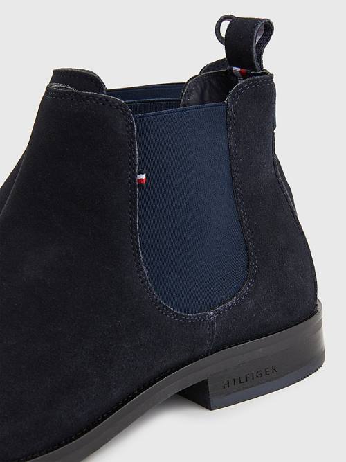 Tommy Hilfiger Tonal Logo Suede Chelsea Moški Škornji Modra | TH598RGK