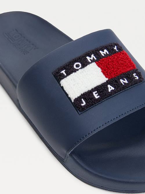 Tommy Hilfiger Towelling Tommy Badge Pool Slides Moški Sandali Modra | TH427JWT