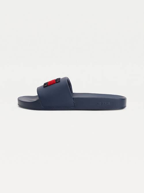 Tommy Hilfiger Towelling Tommy Badge Pool Slides Moški Sandali Modra | TH427JWT