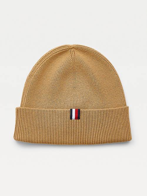 Tommy Hilfiger Uptown Wool Cotton Beanie Moški Kapa Bež | TH597WNY