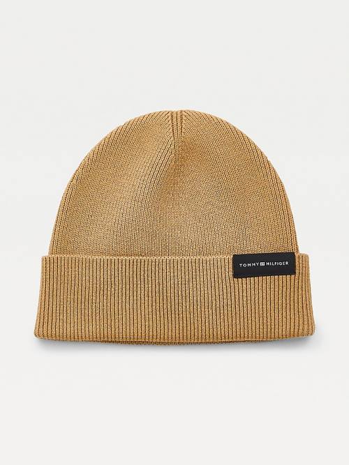 Tommy Hilfiger Uptown Wool Cotton Beanie Moški Kapa Bež | TH597WNY