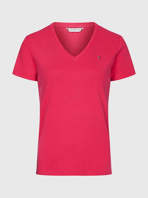 Tommy Hilfiger V-Neck Slim Fit Ženske Majice Roza | TH028YFX