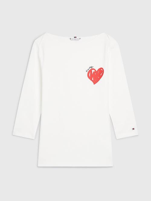 Tommy Hilfiger Valentines Heart Print Boat Neck Ženske Majice Bela | TH154JQR