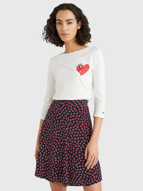 Tommy Hilfiger Valentines Heart Print Boat Neck Ženske Majice Bela | TH154JQR