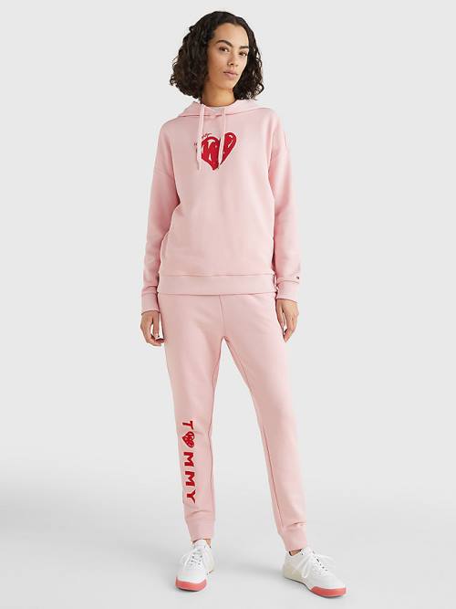 Tommy Hilfiger Valentines Heart Print Relaxed Fit Ženske Pulover s kapuco Roza | TH154PFM