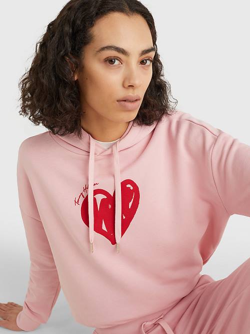 Tommy Hilfiger Valentines Heart Print Relaxed Fit Ženske Pulover s kapuco Roza | TH154PFM