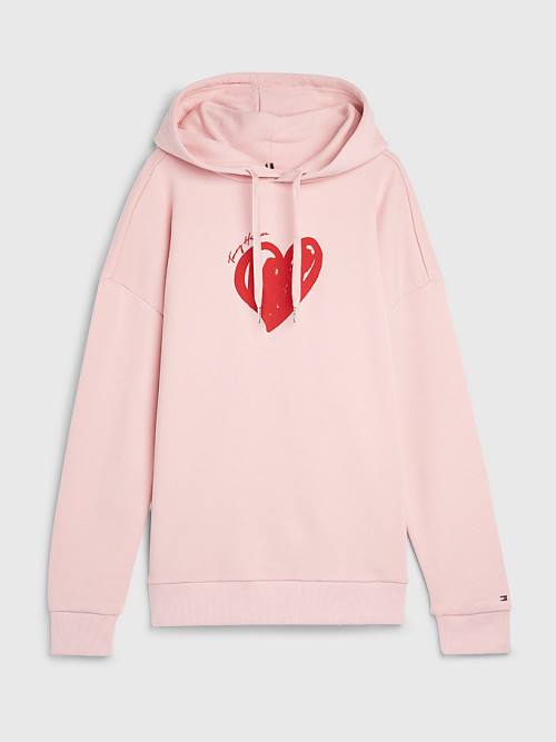 Tommy Hilfiger Valentines Heart Print Relaxed Fit Ženske Pulover s kapuco Roza | TH154PFM