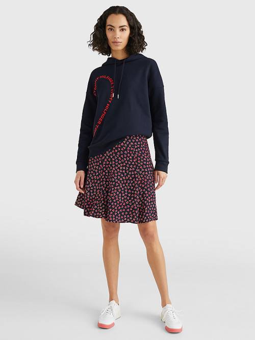 Tommy Hilfiger Valentines Heart Print Relaxed Fit Ženske Pulover s kapuco Modra | TH742OFV