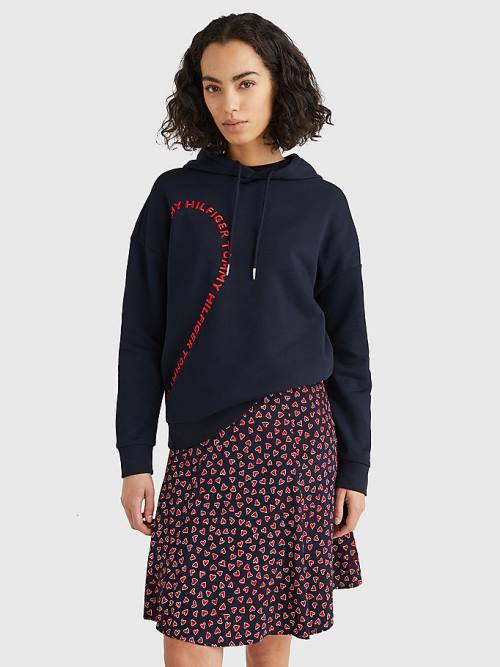 Tommy Hilfiger Valentines Heart Print Relaxed Fit Ženske Pulover s kapuco Modra | TH742OFV