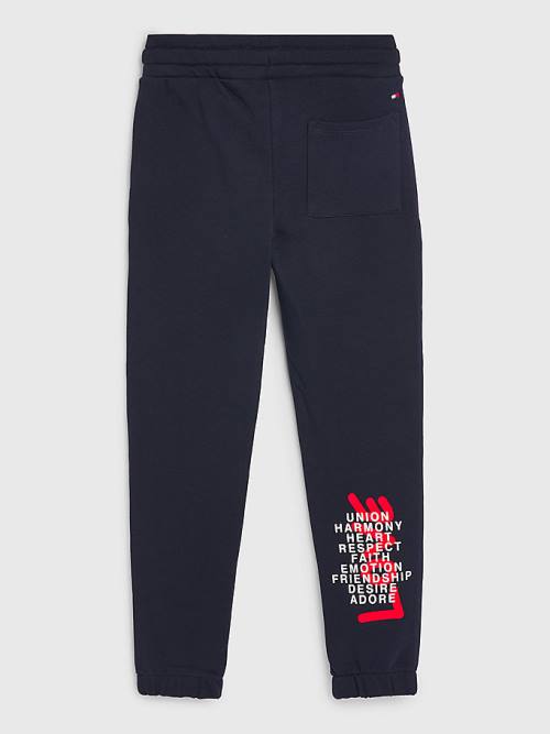 Tommy Hilfiger Valentines Heart Print Terry Joggers Dekleta Hlače Modra | TH630XOB