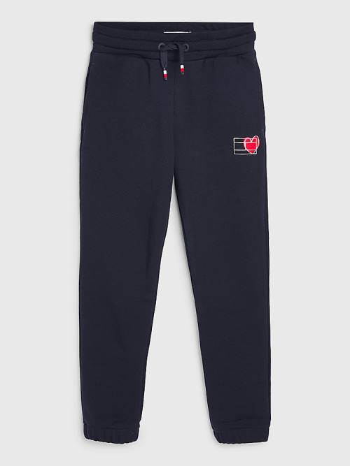 Tommy Hilfiger Valentines Heart Print Terry Joggers Dekleta Hlače Modra | TH630XOB