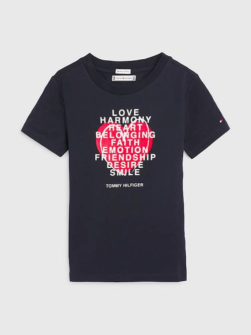 Tommy Hilfiger Valentines Heart Text Print Fantje Majice Modra | TH206DCO