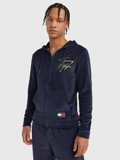 Tommy Hilfiger Velour Signature Logo Moški Pižama Modra | TH961GKB