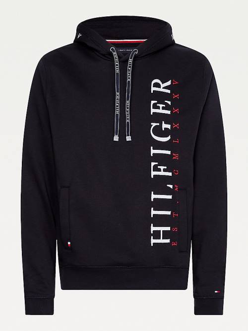 Tommy Hilfiger Vertical Logo Flex Fleece Moški Pulover s kapuco Črna | TH246JZG