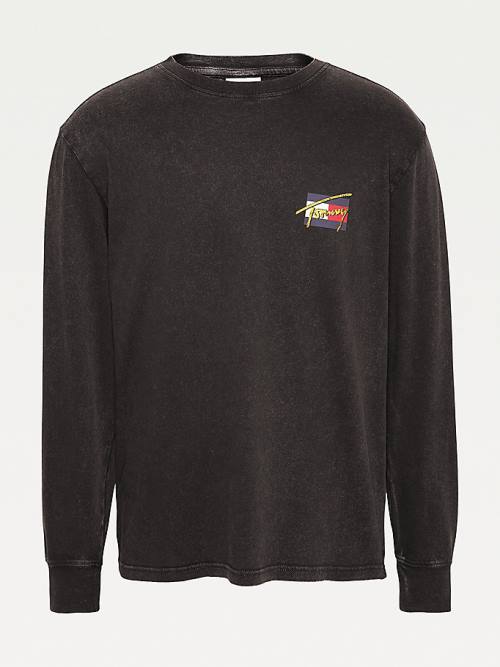 Tommy Hilfiger Vintage Circular Logo Long Sleeve Moški Majice Črna | TH634BGM