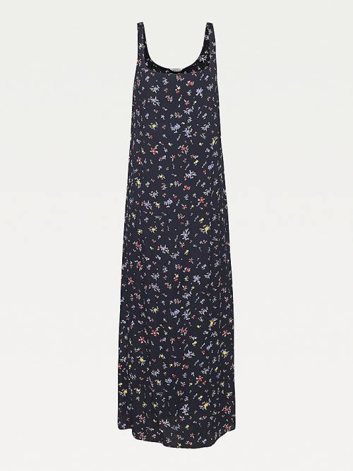 Tommy Hilfiger Viscose Floral Print Slip Ženske Obleke Črna | TH896OXR