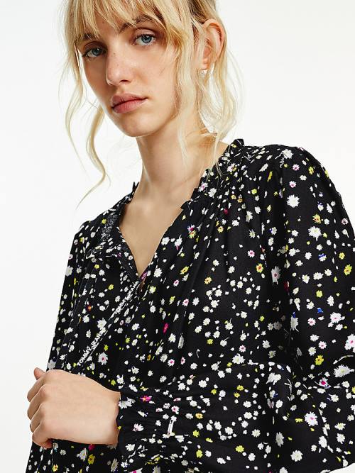 Tommy Hilfiger Viscose Floral Print Ženske Bluza Črna | TH798CSI