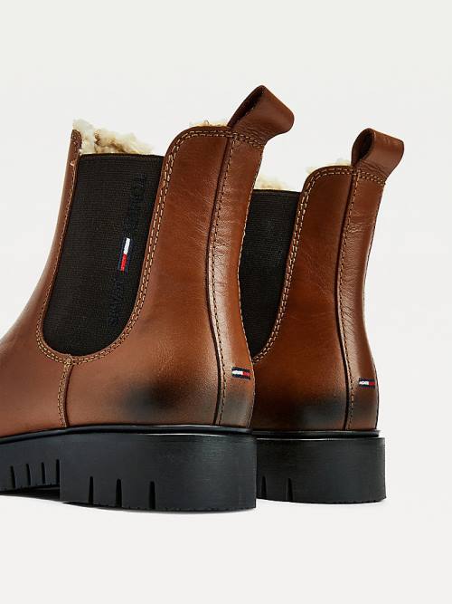 Tommy Hilfiger Warm Lined Cleat Leather Chelsea Ženske Škornji Rjav | TH973WMI