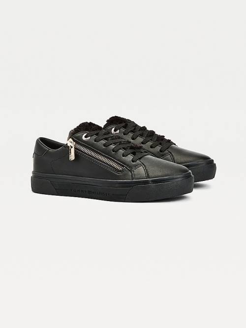 Tommy Hilfiger Warm Lined Low-Top Vulcanised Ženske Superge Črna | TH103CVK