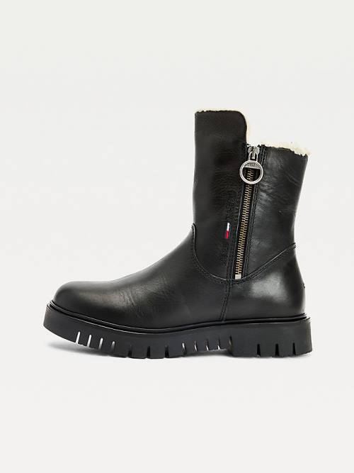 Tommy Hilfiger Warm Lined Zip-Up Cleat Ženske Škornji Črna | TH102NSM