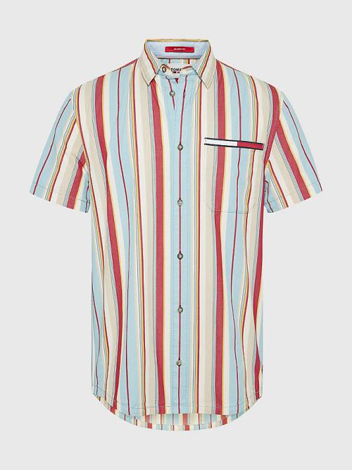 Tommy Hilfiger Washed Stripe Short Sleeve Moški Srajce Modra | TH735VUO