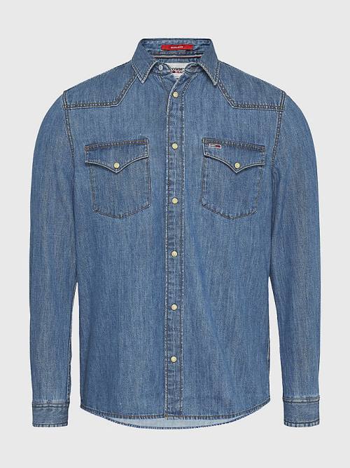 Tommy Hilfiger Western Organic Cotton Denim Moški Srajce Denim | TH293XVM