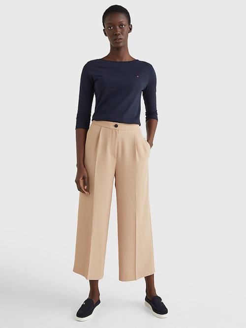 Tommy Hilfiger Wide Leg Cropped Ženske Hlače Bež | TH192EUX