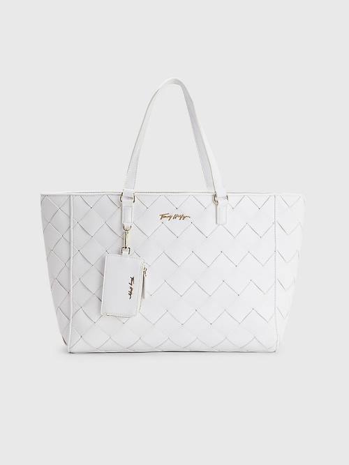 Tommy Hilfiger Woven Tote Ženske Torbice Bela | TH918IQS