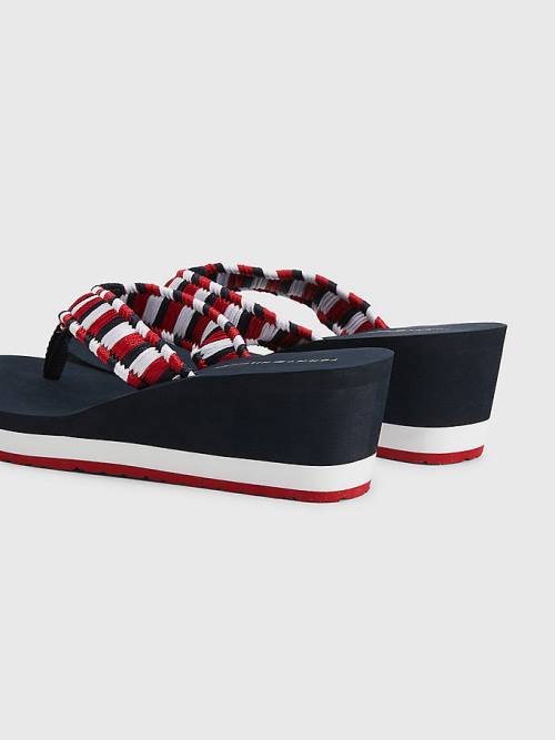 Tommy Hilfiger Woven Webbing Wedge Flip-Flops Ženske Sandali Modra | TH796LHG