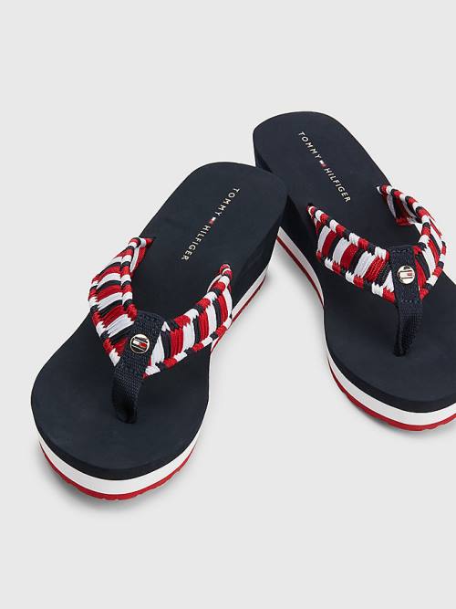 Tommy Hilfiger Woven Webbing Wedge Flip-Flops Ženske Sandali Modra | TH796LHG