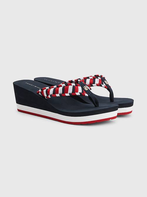 Tommy Hilfiger Woven Webbing Wedge Flip-Flops Ženske Sandali Modra | TH796LHG