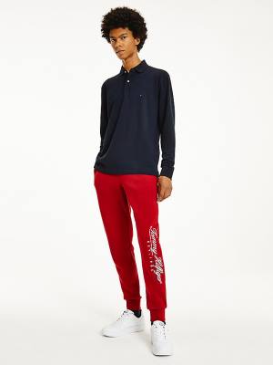 Tommy Hilfiger 1985 TH Flex Regular Fit Long Sleeve Moški Polo Majica Modra | TH628TLX