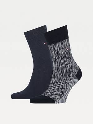 Tommy Hilfiger 2-Pack Herringbone Neppy Moški Nogavice Modra | TH032QOV