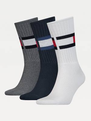 Tommy Hilfiger 3-Pack Ribbed Flag Moški Nogavice Bela | TH762DLW