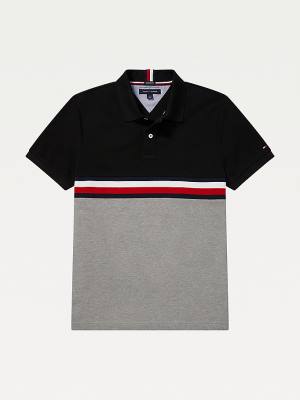 Tommy Hilfiger Adaptive Colour-Blocked Detail Custom Fit Moški Polo Majica Črna | TH932VXQ