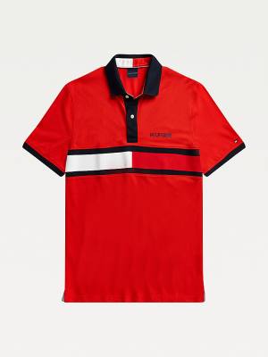 Tommy Hilfiger Adaptive Cotton Flag Custom Fit Moški Polo Majica Rdeča | TH693ISZ