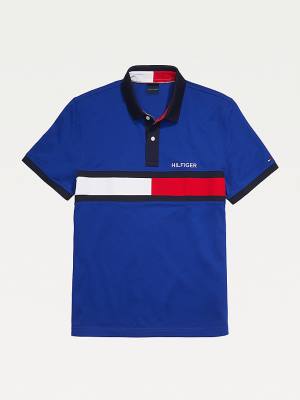 Tommy Hilfiger Adaptive Cotton Flag Custom Fit Moški Polo Majica Modra | TH789FIA